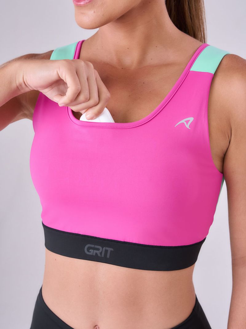 Top Grit Bossa Ajustavel 1 Bolso Reto Cor:Fucsia/Verde Claro/Preto;Tamanho:P 6