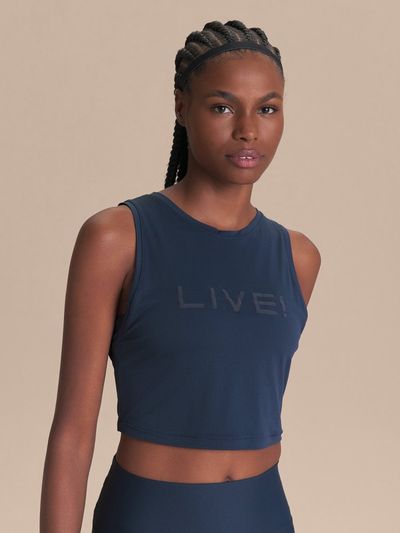 Regata Cropped LIVE Comfort Cor:Azul Escuro;Tamanho:M