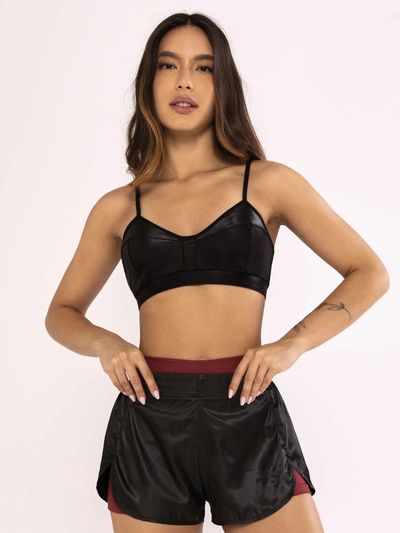 Top Couro Ecologico Com Tule