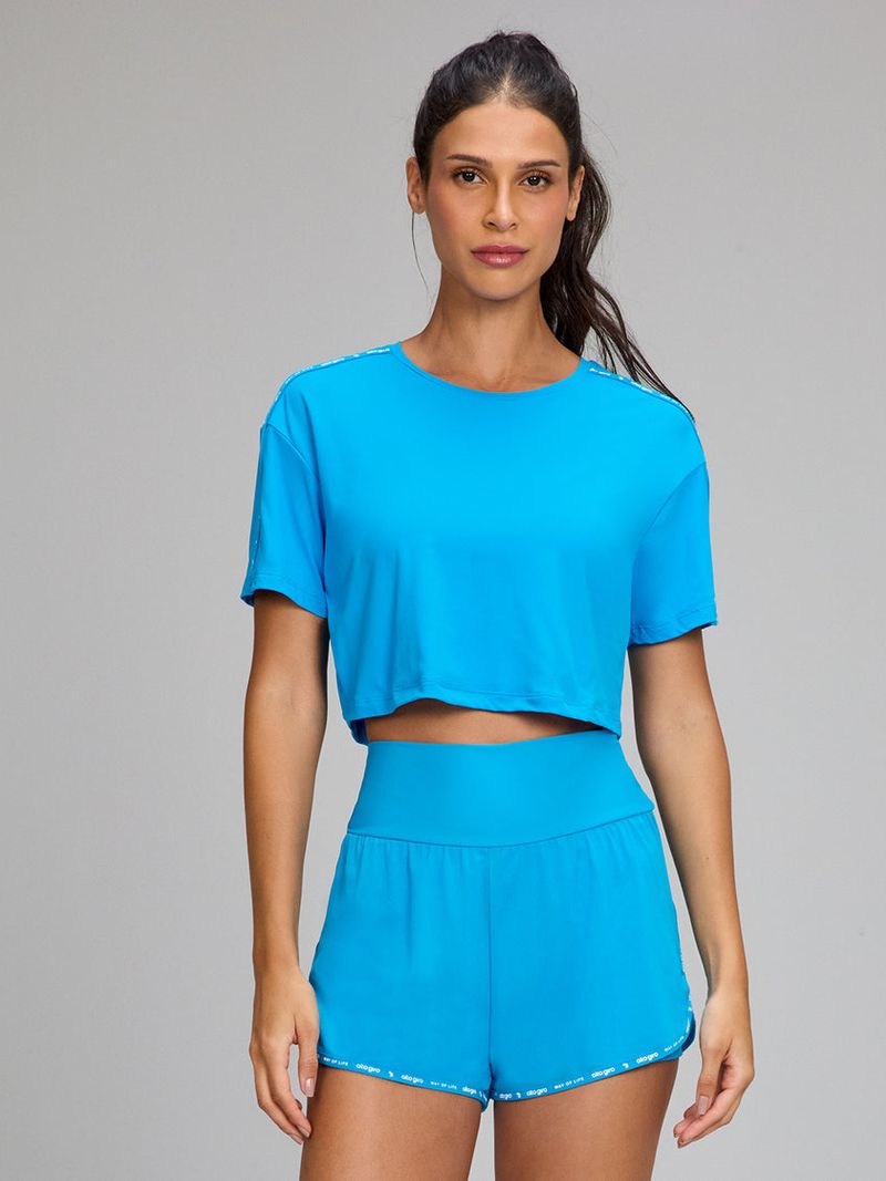 T-shirt Cropped Elastico Personalizado Cor:Azul;Tamanho:P 1