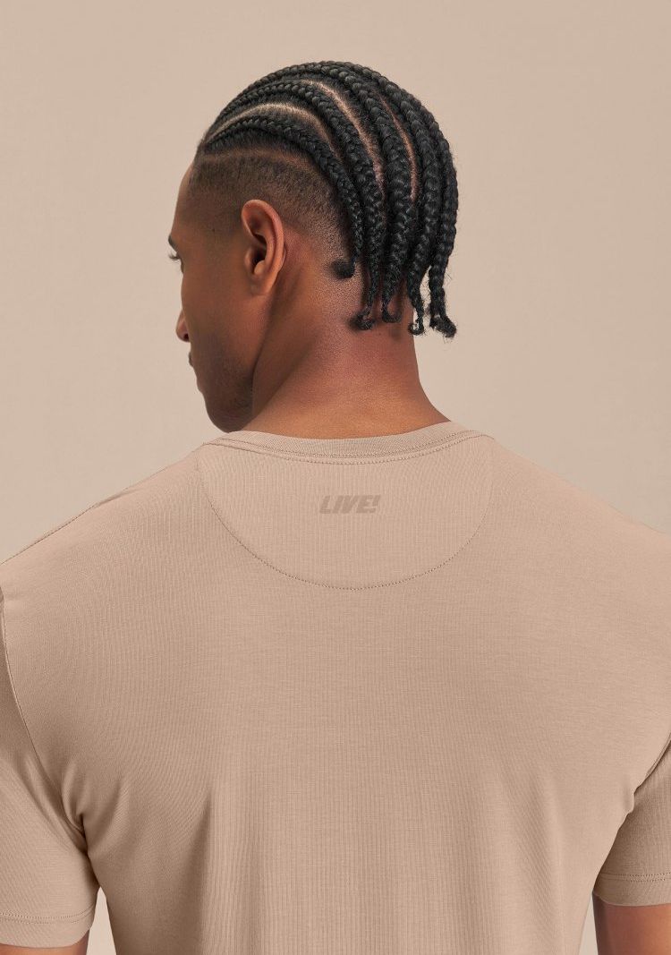Camiseta Casual Slim Men Cor:Bege;Tamanho:P 3