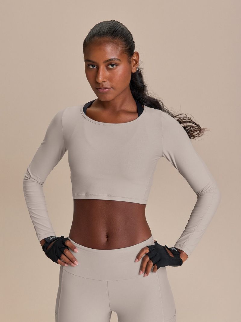 Blusa Cropped ML Harmony Cor:Cinza;Tamanho:G 2