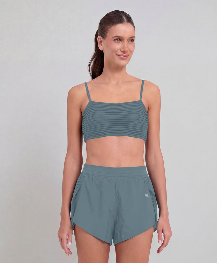 TOP PLISSADO ALTO GIRO Cor:Cinza;Tamanho:M