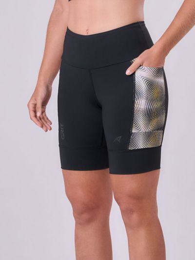 BERMUDA GRIT BOSSA 3 BOLSOS 18CM FEM IND PRETO/ESTAMPA